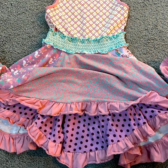 Matilda Jane Pink Block Multi Print Sleeveless Royalty Knit Dress - EUC-Girls 6 - Picture 4 of 8
